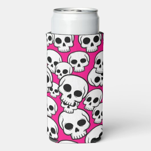 Roze Schedelpatroon Schuim Blikje/Fles Koeler (Seltzer Achterkant)