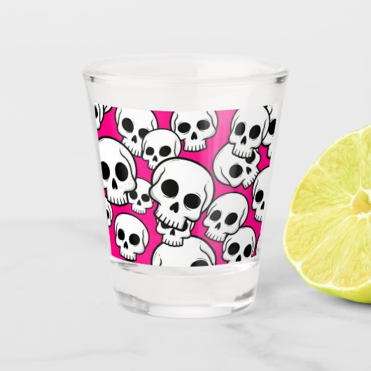 Roze Schedelpatroon Shotglas Shot Glas (Voorkant)