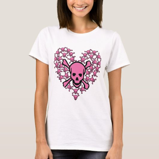 Roze schedels in hartvorm t-shirt (Voorkant)