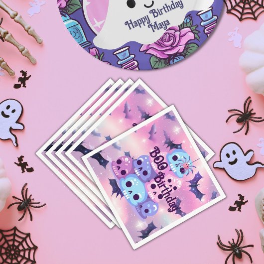 Roze schedels spooky vleermuizen spin halloween ve servet