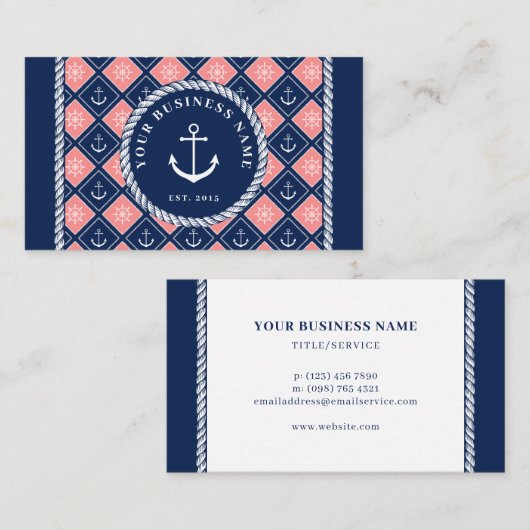 Roze scheeps- en scheepswielpatroon visitekaartje (Voorkant / Achterkant)