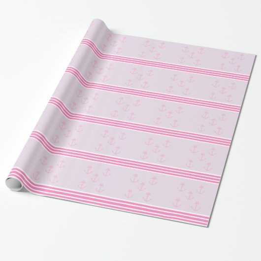Roze scheepsankers cadeaupapier (Uitgerold)