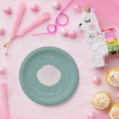 Roze schelp groene doop doopfeest papieren bord (Feest)