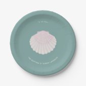 Roze schelp groene doop doopfeest papieren bord (Voorkant)