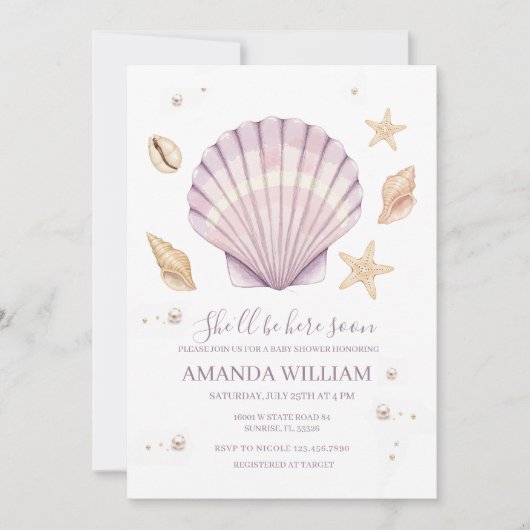 Roze Schelp Meisje Baby Shower Kaart (Voorkant)