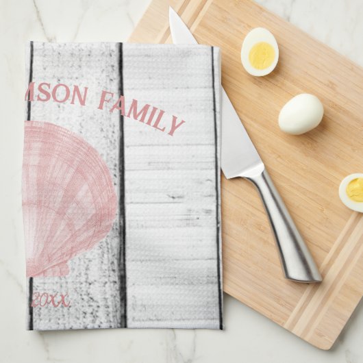 Roze  schelp Shell Kitchen Towel Theedoek (Quarter Fold)