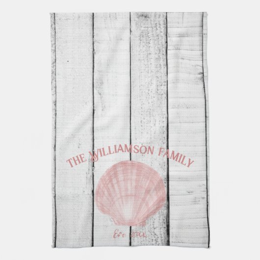 Roze  schelp Shell Kitchen Towel Theedoek (Verticaal)