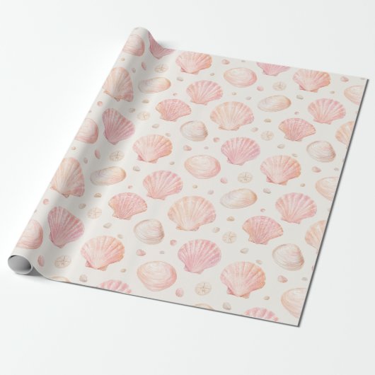 Roze Schelp Watercolor Patroon Cadeaupapier (Uitgerold)