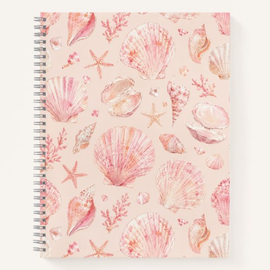 Roze Schelp Waterverf Strand Patroon Notitieboek (Voorkant)