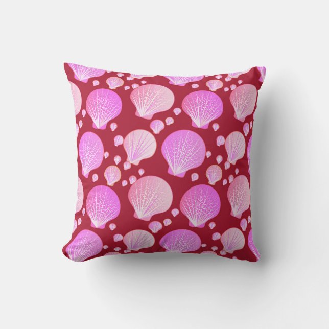 Roze schelpen op een bordeauxrode achtergrond kussen (Voorkant)