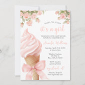 Roze Schep Ice Cream Bow Zomer Baby Meisje Douche Kaart (Voorkant)