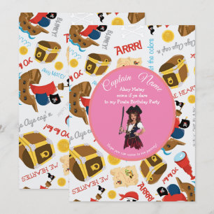 Roze Schepen en Schat  Feestelijke Piraat Uitnodig Kaart