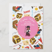 Roze schepen en schat  Piratenfeest uitnodiging (Voorkant)