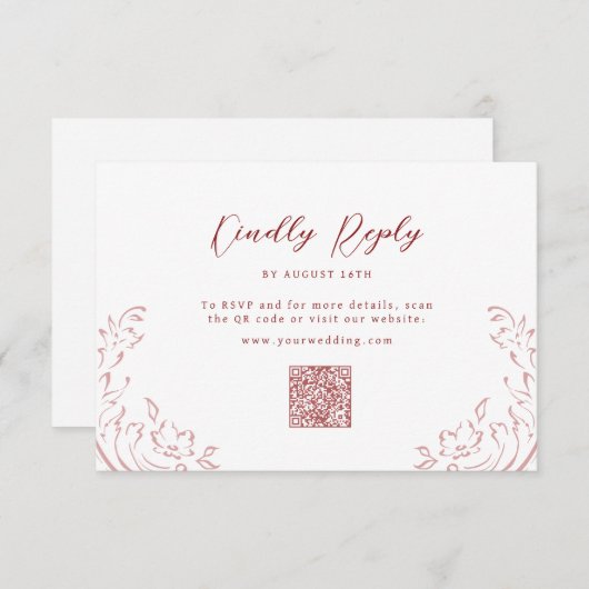 Roze Schetste  Bloeiende QR code bruiloft RSVP Kaartje (Voorkant / Achterkant)