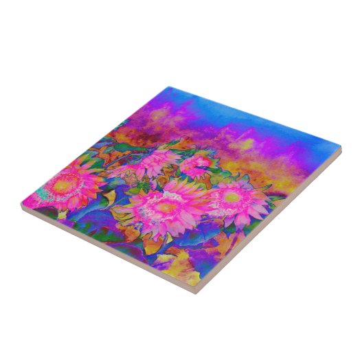 Roze schilderij van abstracte waterverf tegeltje (Zijkant)