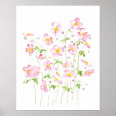 Roze schilderij van het Japanse Anemone-veld water Poster (Voorkant)