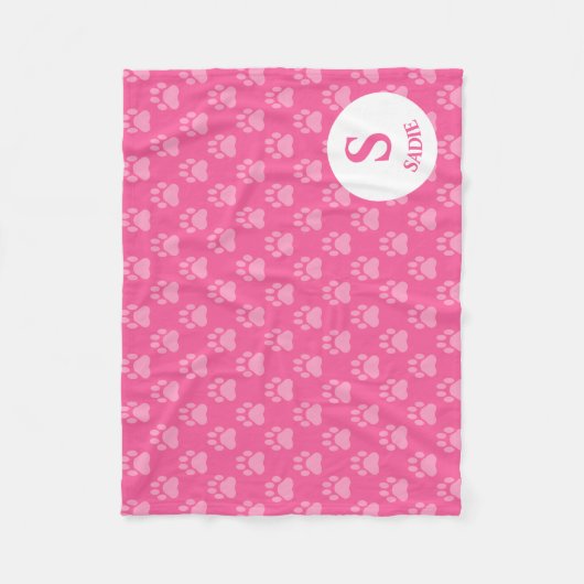 Roze schilderprintpatroon met monogram en naam fleece deken (Voorkant)