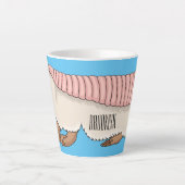Roze schildklier cartoon latte mok (Voorkant)