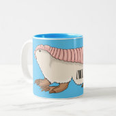 Roze schildklier cartoon tweekleurige koffiemok (Voorkant links)