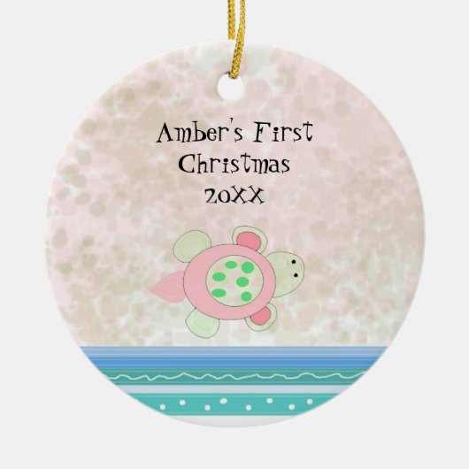 Roze schildpad Baby eerste kerstmis Keramisch Ornament (Voorkant)