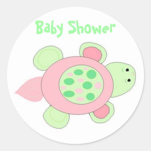 Roze Schildpad Baby Shower Ronde Sticker (Voorkant)