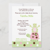 Roze schildpad en Pond Fr og Baby shower Invitatio Kaart (Voorkant)
