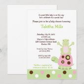Roze schildpad en Pond Fr og Baby shower Invitatio Kaart (Voorkant / Achterkant)