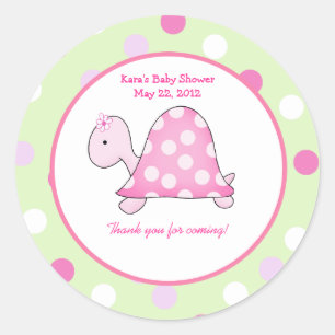 Roze Schildpad Groen/Roze Dot Custom Favor Sticker