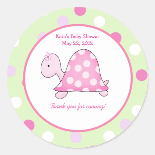Roze Schildpad Groen/Roze Dot Custom Favor Sticker (Voorkant)