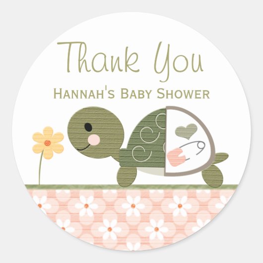 Roze schildpad in luiers Baby shower dank u Ronde Sticker (Voorkant)