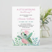 Roze schildpad meisje baby shower kaart (Staand voorkant)