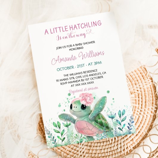 Roze schildpad meisje baby shower kaart