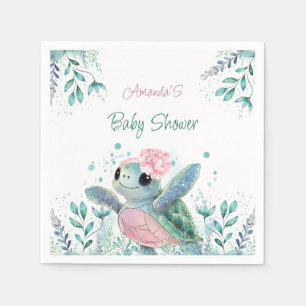 Roze Schildpad Schattig Meisje Baby Shower  Servet