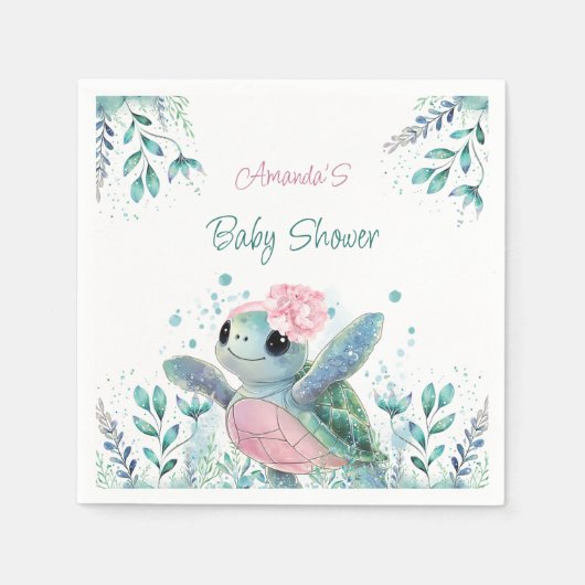 Roze Schildpad Schattige Meisje Baby shower Servet (Voorkant)