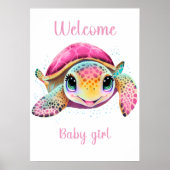 ROZE SCHILDPAD WELKOM BABY MEISJE POSTER (Voorkant)