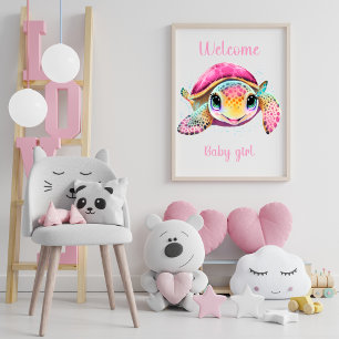 ROZE SCHILDPAD WELKOM BABY MEISJE POSTER