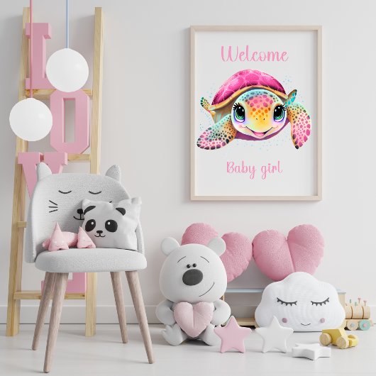 ROZE SCHILDPAD WELKOM MEISJE BABY POSTER