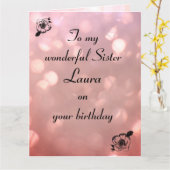 Roze schittering moderne Happy Birthday Sister Kaart (Gele Bloem)