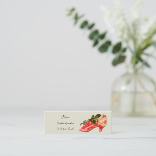  roze schoen mini visitekaartje (Staand voorkant)