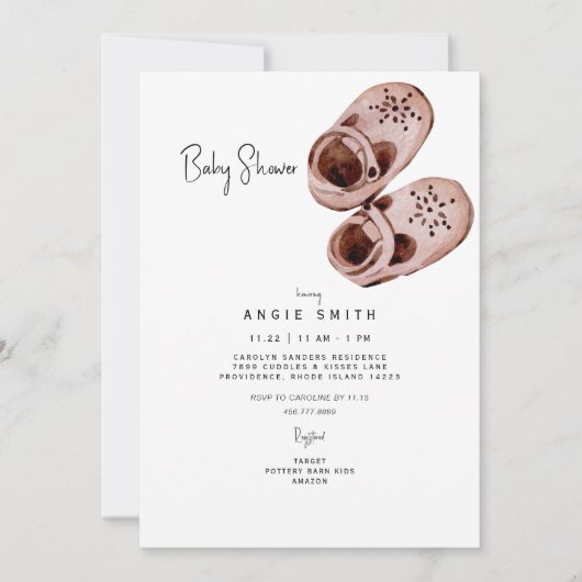 Roze Schoenen Bassinet Baby shower Invitation Kaart (Voorkant)