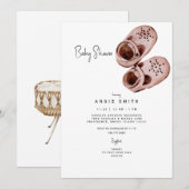 Roze Schoenen Bassinet Baby shower Invitation Kaart (Voorkant / Achterkant)