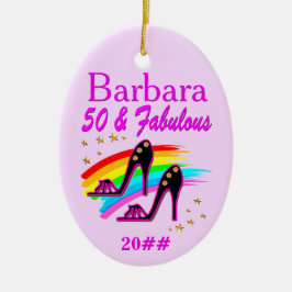 ROZE SCHOENENKONINGIN 50E GEDATEERD & GEPERSONALIS KERAMISCH ORNAMENT