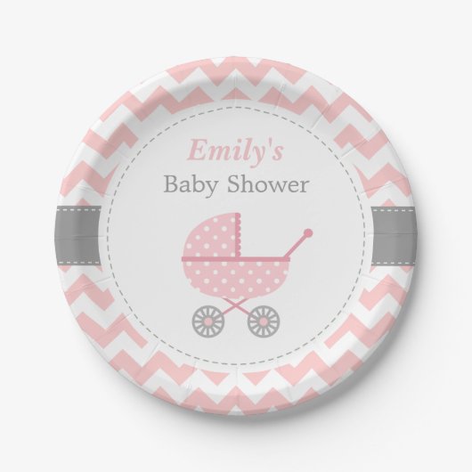 Roze schoenspanner Chevron Baby Girl Papieren Bordje (Voorkant)