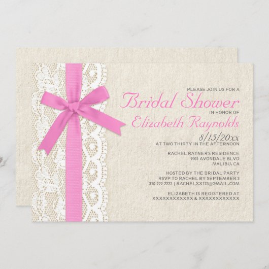 Roze schoenspanner & lichte bridale uitnodigingen (Voorkant / Achterkant)