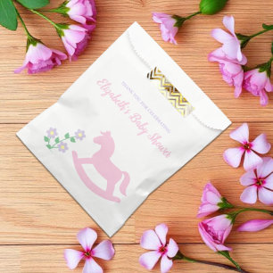 Roze Schommelend Paard Meisje Baby Shower Bedankzakje