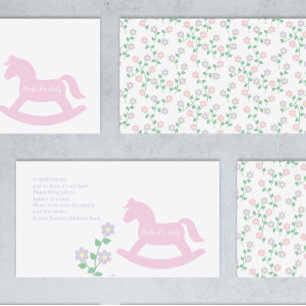 Roze Schommelend Paard Meisje Baby Shower Boeken V Informatiekaartje