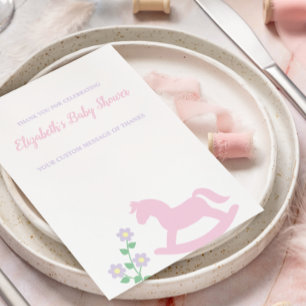 Roze Schommelend Paardenmeisje Baby Shower Bedankkaart