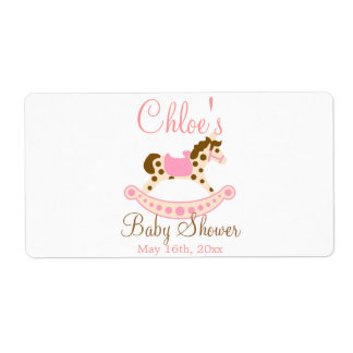 Roze Schommelpaard Baby shower Waterflesetiket Etiket