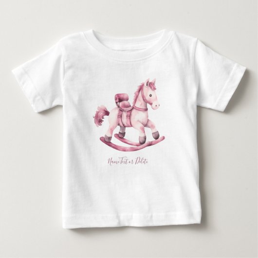 Roze Schommelpaard Baby T-Shirt (Voorkant)