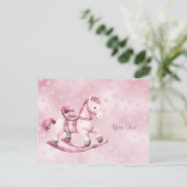 Roze schommelpaard Briefkaart (Staand voorkant)
